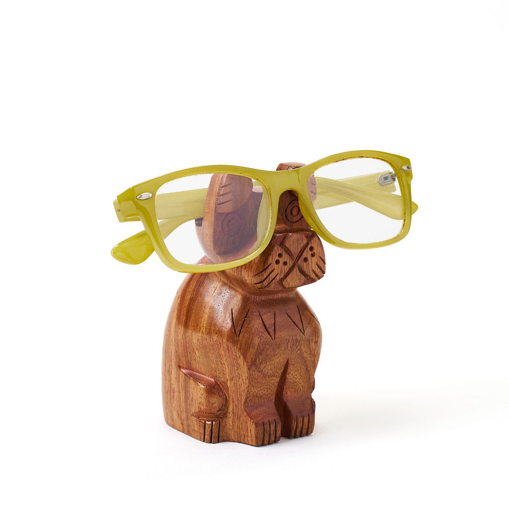Dog Eyeglass Holder Stand - Hand Carved Wood