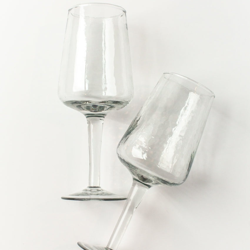 Handblown Hammered Wine Glasses, Clear - Set of 4