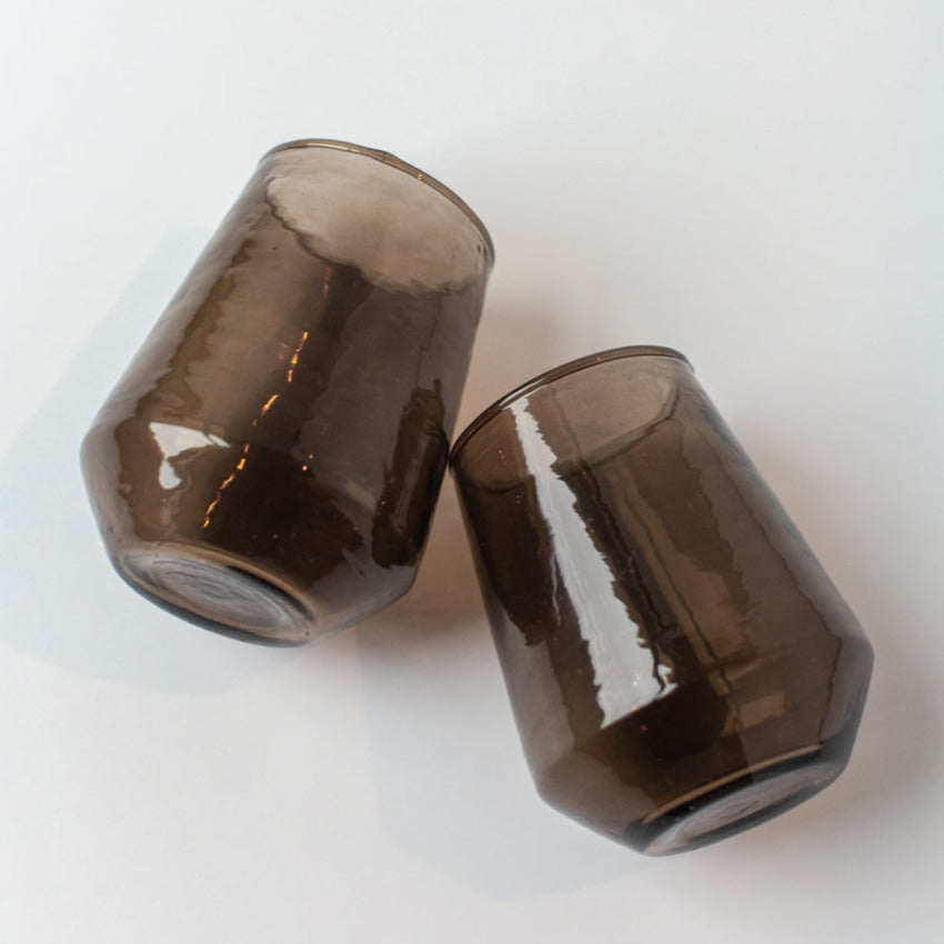 Handblown Hammered Glass Water Tumbler, Smoke - Set of 4