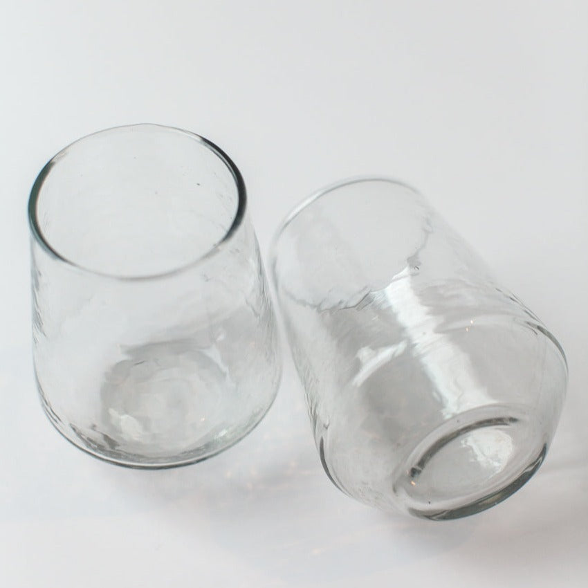 Handblown Hammered Glass Water Tumbler, Clear - Set of 4