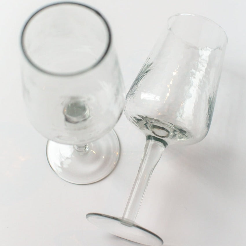 Handblown Hammered Wine Glasses, Clear - Set of 4