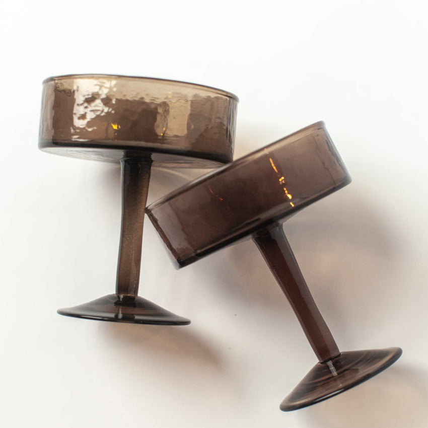 Handblown Hammered Coupe Cocktail Glasses in Smoke - Set of 4