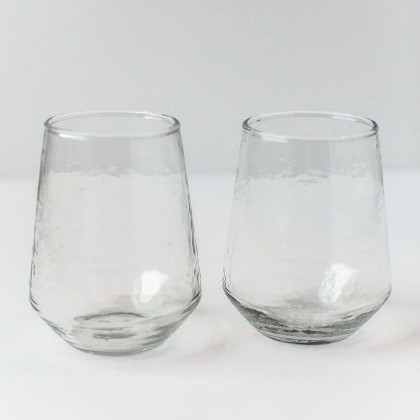 Handblown Hammered Glass Water Tumbler, Clear - Set of 4