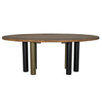 Journal Oval Dining Table, Dark Walnut with Black & Aged Brass Iron Base
