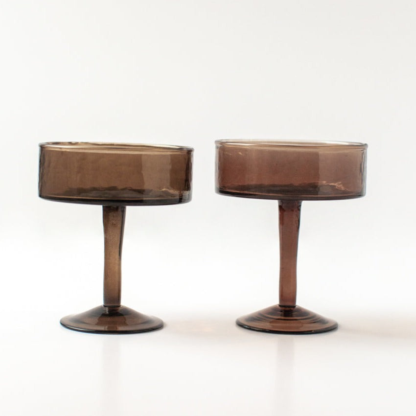 Handblown Hammered Coupe Cocktail Glasses in Smoke - Set of 4