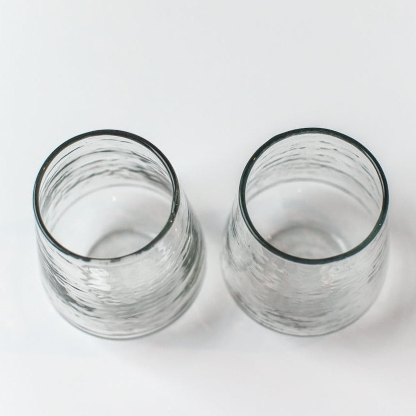 Handblown Hammered Glass Water Tumbler, Clear - Set of 4
