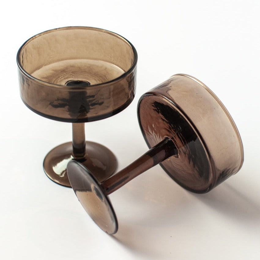 Handblown Hammered Coupe Cocktail Glasses in Smoke - Set of 4